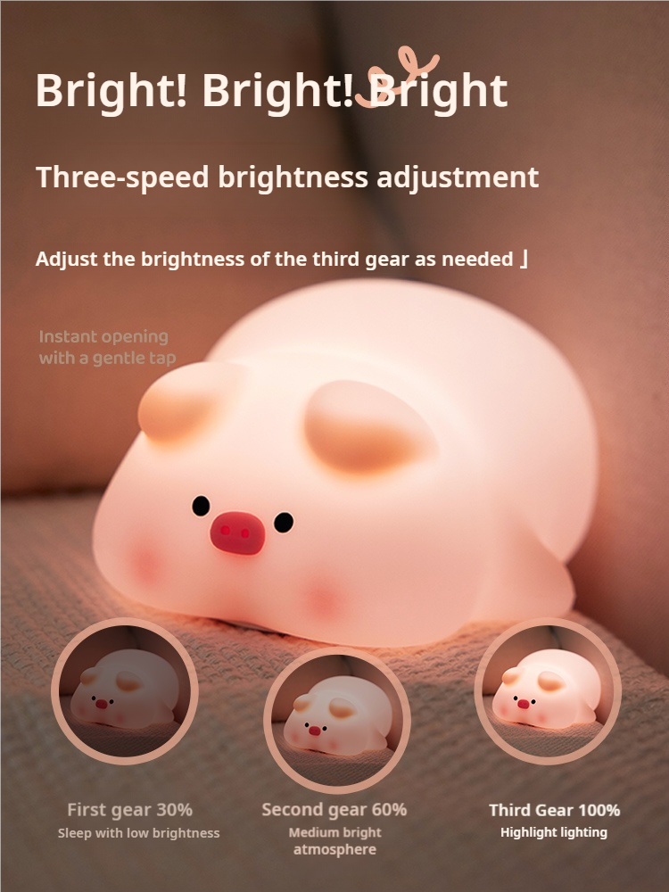 FUNKY LIGHTING, cute piggy night light, night light for kids, rechargeable night light, diammable night light, decorative night light, silicone night light