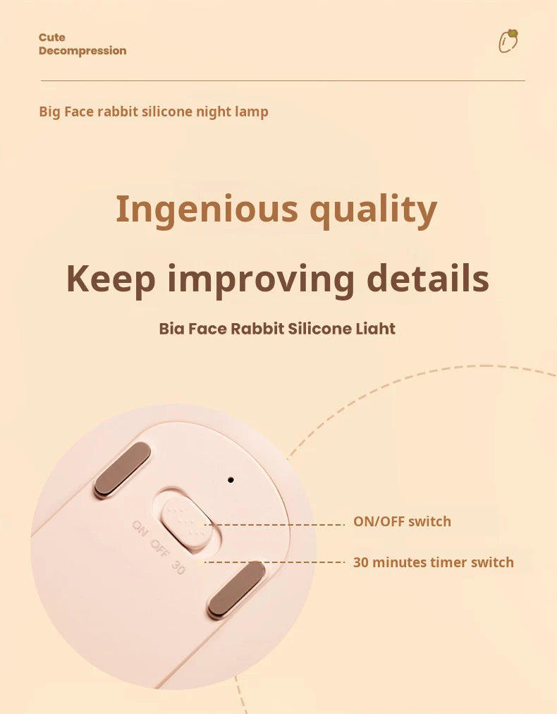 FUNKY LIGHTING, cute bunny night light, night light for kids, rechargeable night light, diammable night light, decorative night light, silicone night light