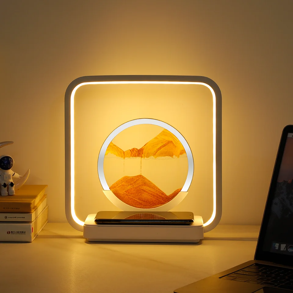 FUNKY LIGHTING, sand art desk lamp, modern desk lamp, led desk lamp, cordless desk lamp, decorative desk lamp, aesthetic desk lamp, wireless charging desk lamp