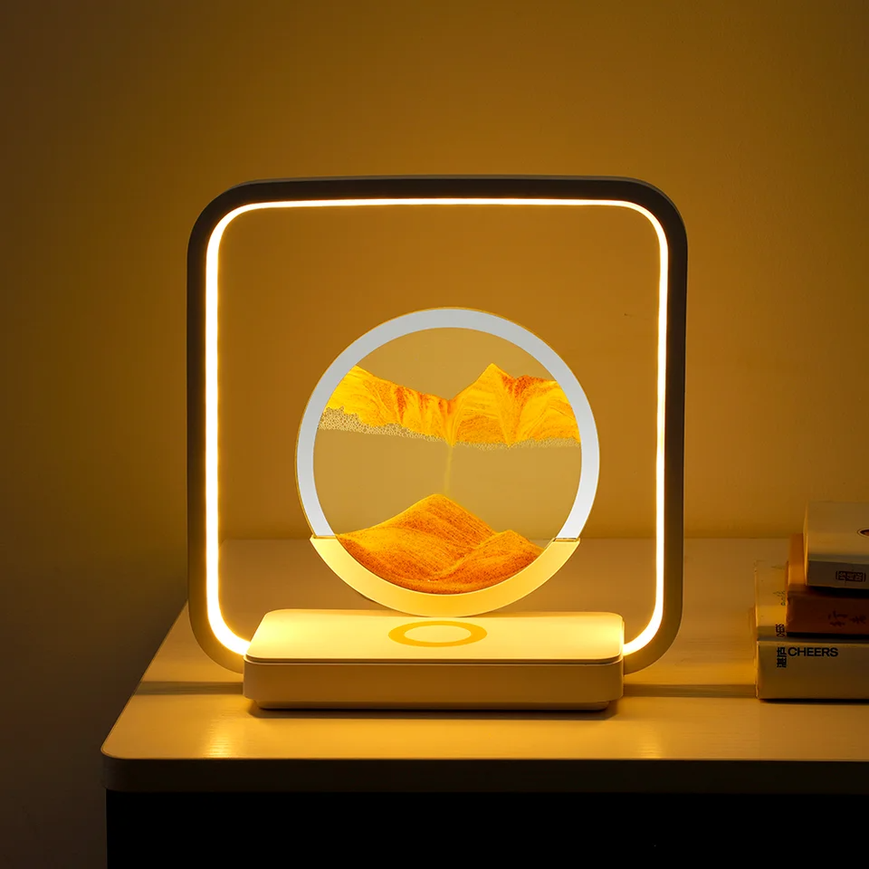 FUNKY LIGHTING, sand art desk lamp, modern desk lamp, led desk lamp, cordless desk lamp, decorative desk lamp, aesthetic desk lamp, wireless charging desk lamp