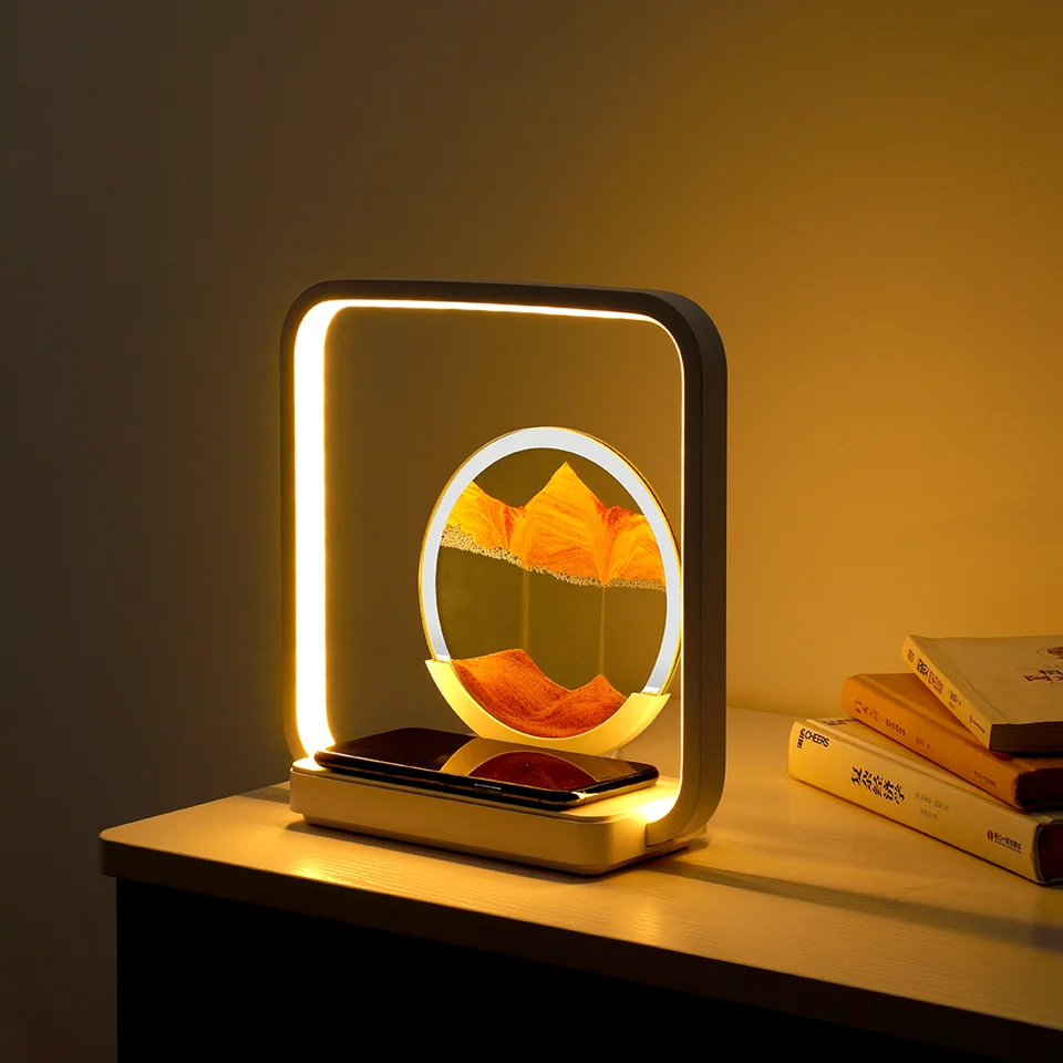 FUNKY LIGHTING, sand art desk lamp, modern desk lamp, led desk lamp, cordless desk lamp, decorative desk lamp, aesthetic desk lamp, wireless charging desk lamp